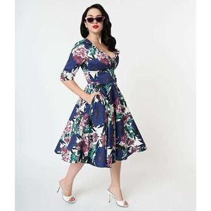Unique Vintage Delores Fit and Flare Dress Size XS 2 Pinup Rockabilly Retro